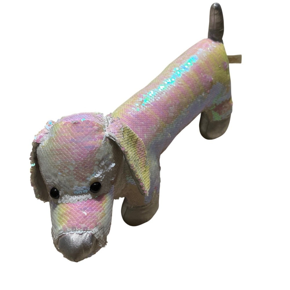 Dan Dee Collector Choice Reversible Sequin Dachshund Dog Plush Rainbow White